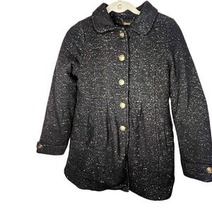 Jessica Simpson Girls Sparkle Tweed Button Front Coat Size 16 Black Gold